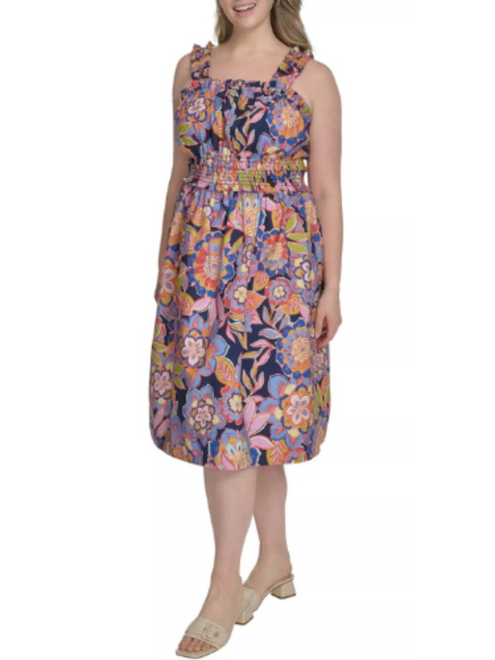 Eliza J Black Multi Paisley Square Neckline Day Dress 18W
